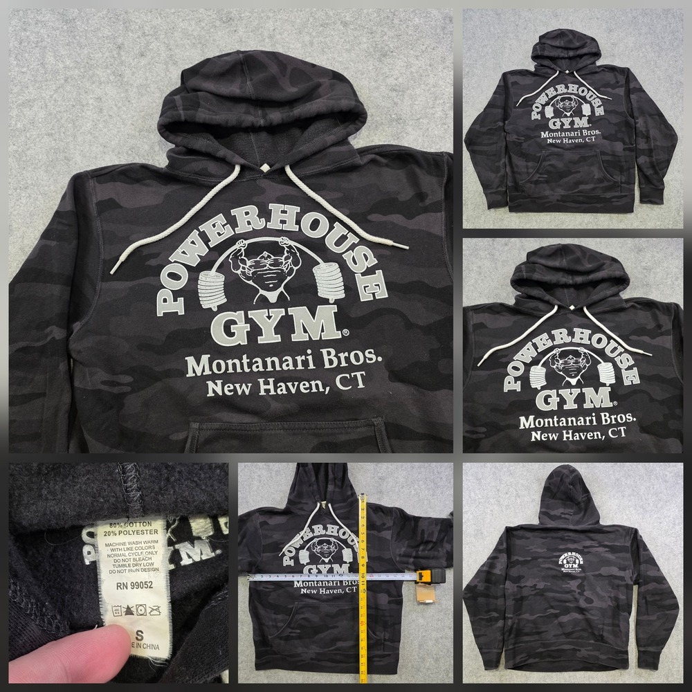 Powerhouse Gym Hoodie Womens Small Black Camo Montanari Bro New Haven Sweatshirt